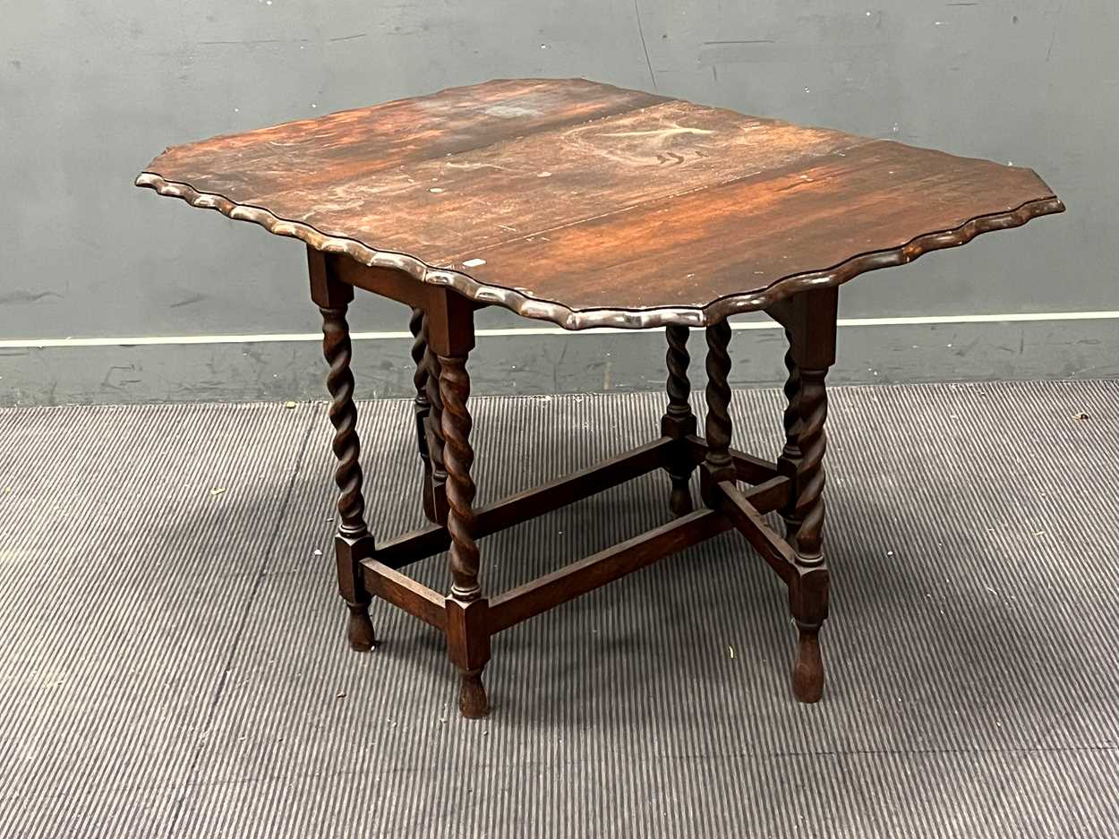 Four Edwardian inlaid mahogany dining chairs together with an oak gateleg dining table with - Image 5 of 5