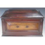 A 19th century mahogany lidded work box with removable tray, 42cm wide