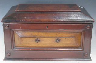 A 19th century mahogany lidded work box with removable tray, 42cm wide
