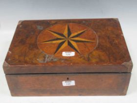 A 19th century writing box, the top inlaid with a star damaged