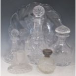 A relief moulded figural glass toothpick holder possibly by Baccarat together with three cut glass