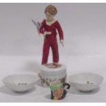 Freda Doughty for Royal Worcester, Parakeet figure, together with a miniature Royal Doulton