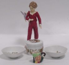 Freda Doughty for Royal Worcester, Parakeet figure, together with a miniature Royal Doulton