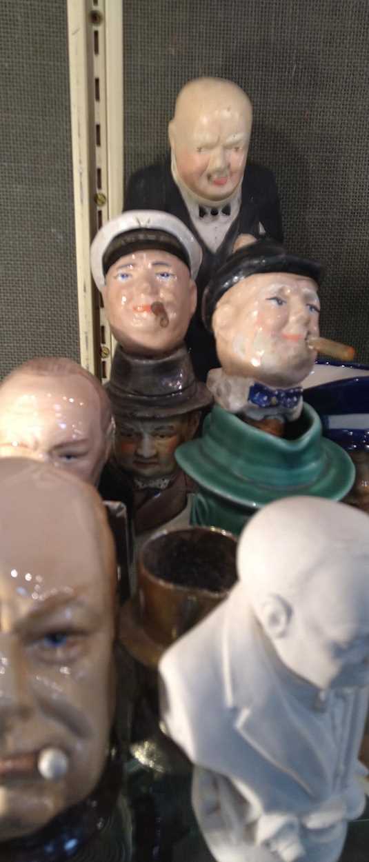 A mixed collection of Winston Churchill commemorative wares including model jugs, composition - Image 10 of 16