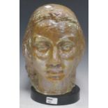 A continental lustre sculptural bust of a woman 35cm high Crazing to the glaze thoughout, but