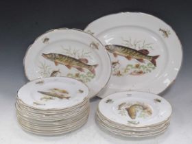 Set of transfer decorated dining plates with naturalistic fish design, Pall Mall bone china, 7