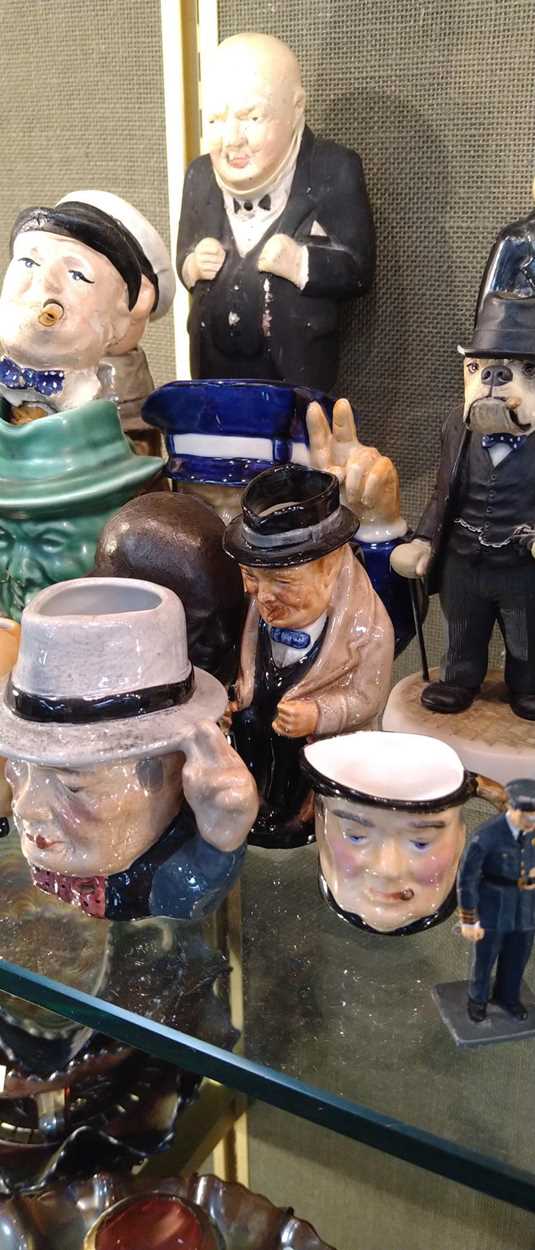 A mixed collection of Winston Churchill commemorative wares including model jugs, composition - Image 13 of 16