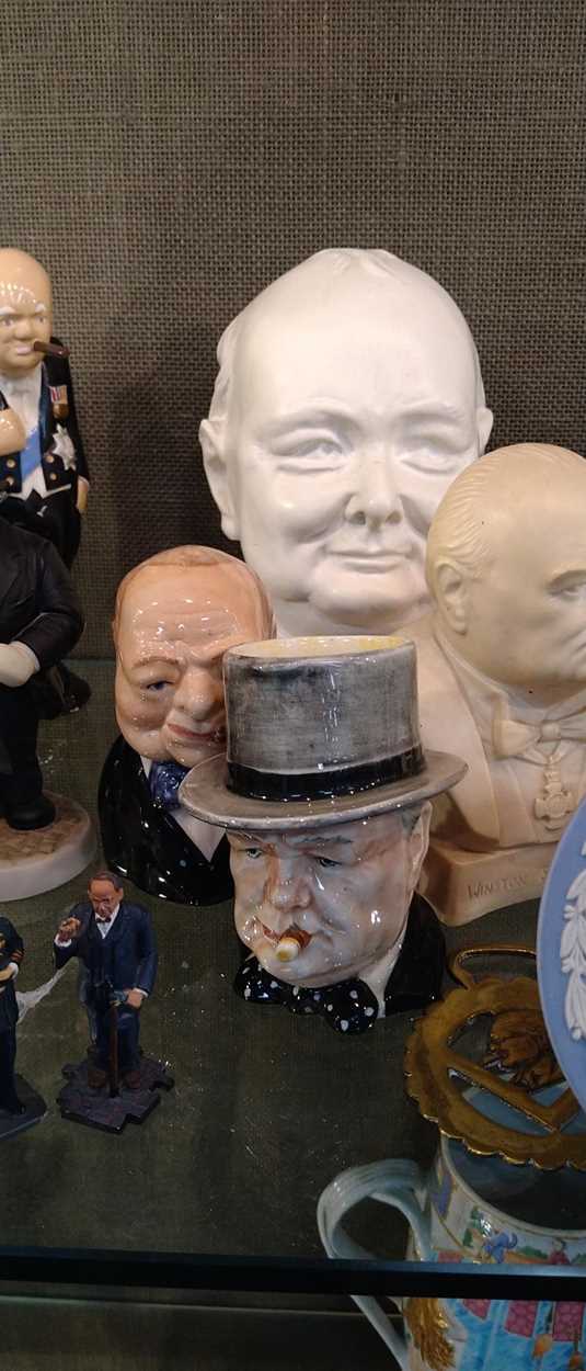 A mixed collection of Winston Churchill commemorative wares including model jugs, composition - Image 9 of 16