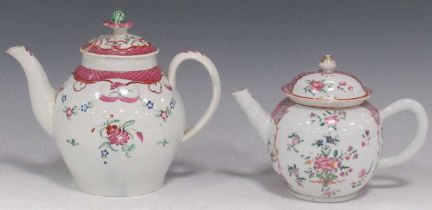 An 18th century pearlware teapot and another Chinese teapot, 18cm high (2) please see further