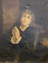An oil painting of a girl praying, signed V. Gowers lower right
