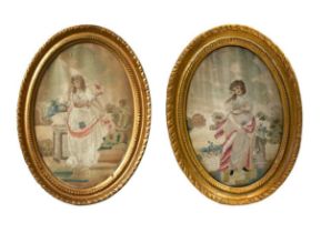 A pair of Regency silk embroideries,