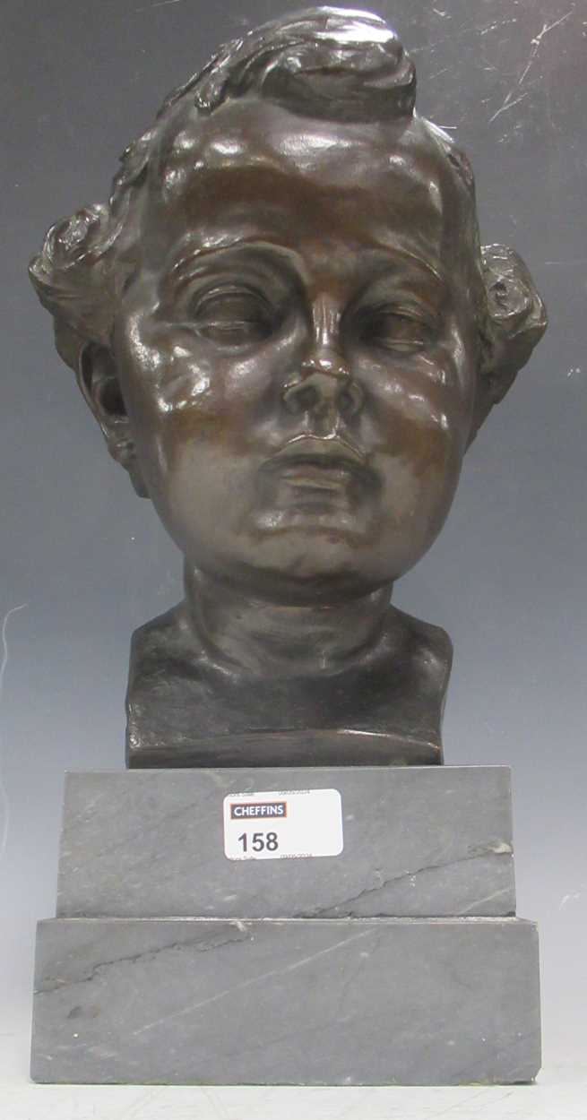 Bronze bust of child, incised Cipriani ? 17cm High, 38cm overall.