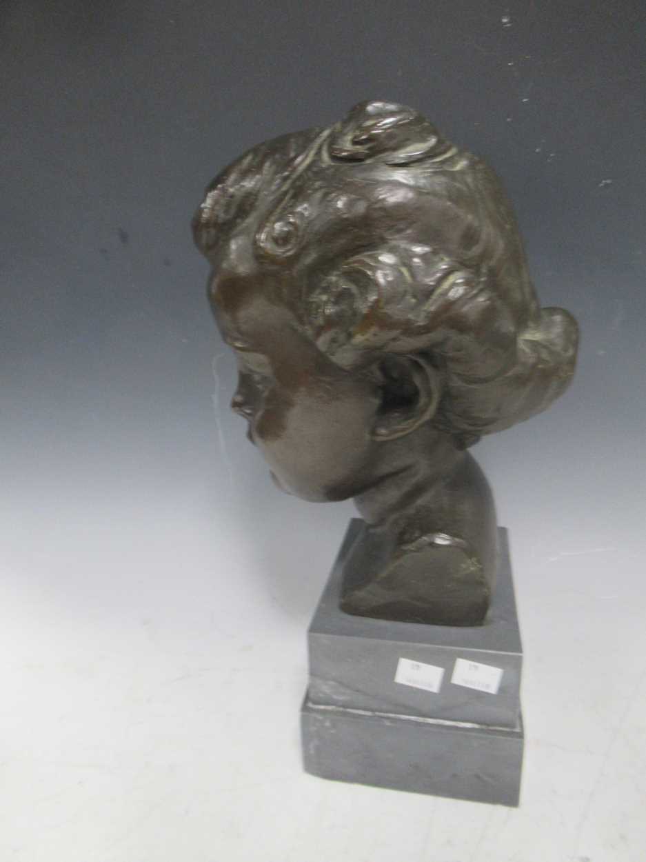 Bronze bust of child, incised Cipriani ? 17cm High, 38cm overall. - Image 4 of 4