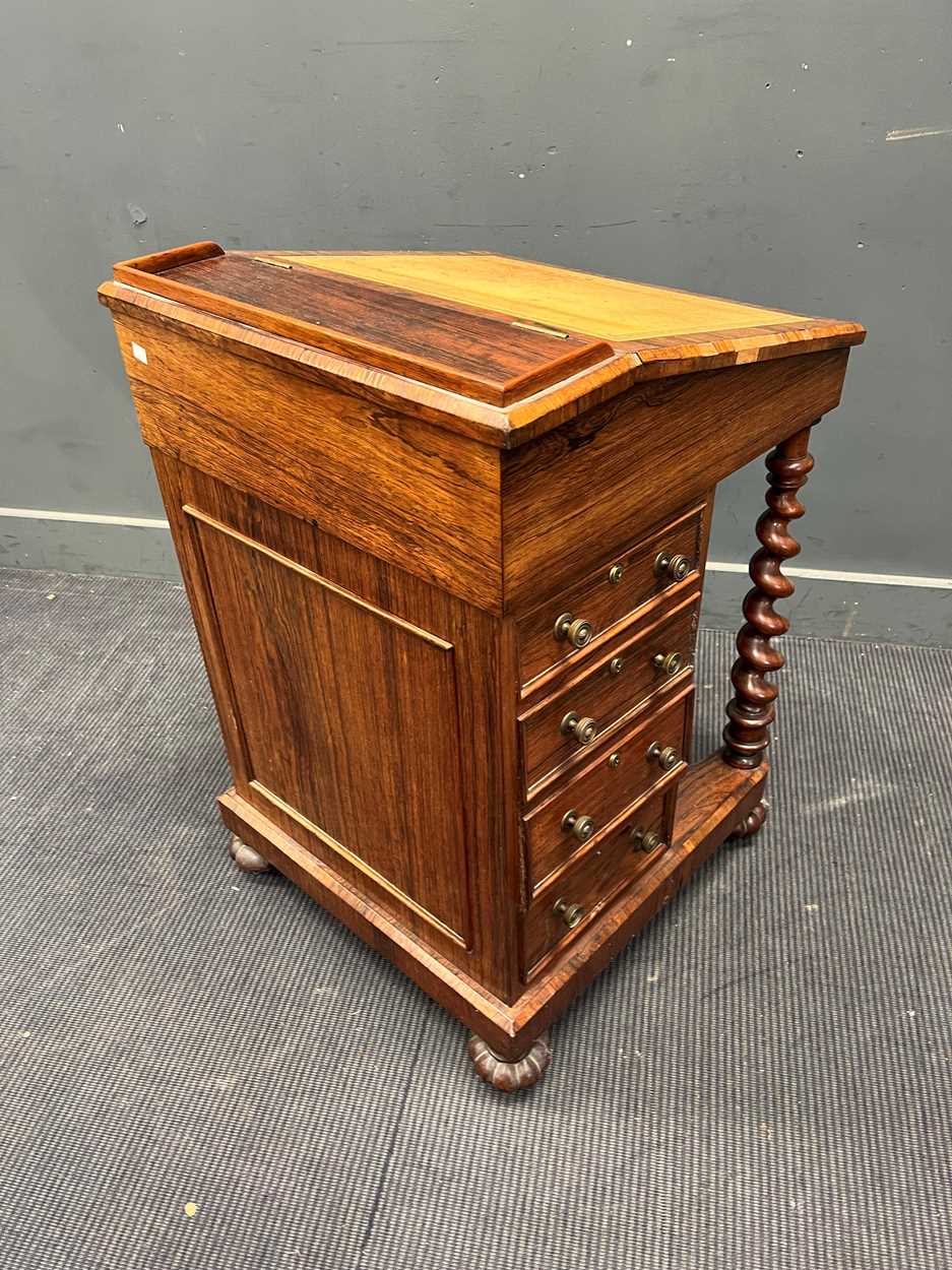 A Victorian rosewood davenport with barley twist front supports on globular bun feet 88 x 57 x 58cm - Image 4 of 6