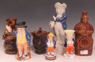 Group of Toby Jugs, some staffordshire. Gentleman with pitcher and pipe 28cms High. Mr Pickwick 19cm