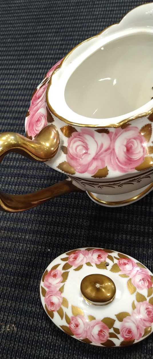 A composed, mostly Foley, rose painted tea service, comprising teapot and cover, two milk jugs, a - Image 10 of 23