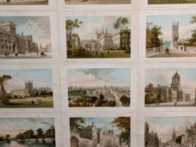Set of 12 framed postcard views of Oxford building and landmarks, a map of Oxfordshire by Morden,