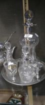 Collection of glassware including silver mounted Mappin & Webb decanter, 2 silver mounted glass