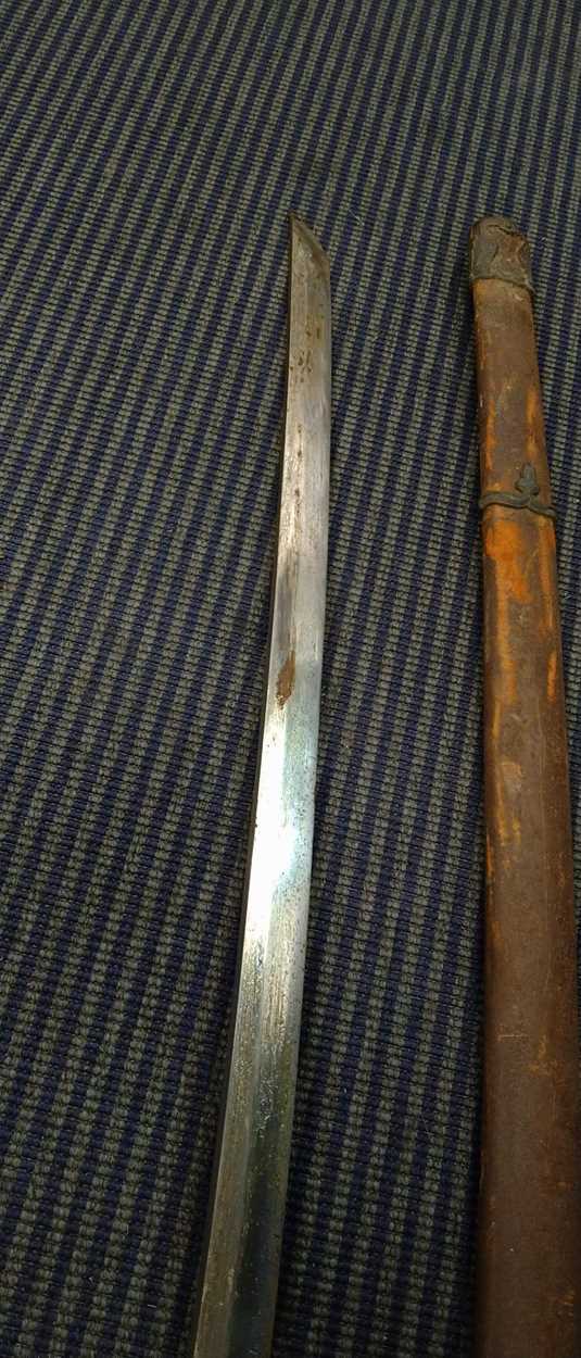 A Japanese WW2 regulation sword with rusted scabbard, of typical design We do not offer a packing - Image 10 of 17