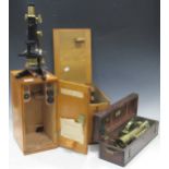 A Watson 'Kima' monocular microscope, boxed; a brass surveyor's level by Troughton & Simms, boxed;