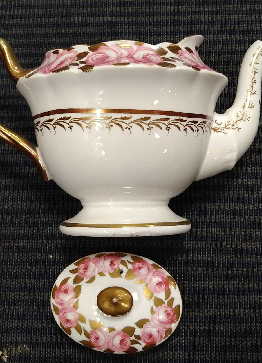 A composed, mostly Foley, rose painted tea service, comprising teapot and cover, two milk jugs, a - Image 6 of 23