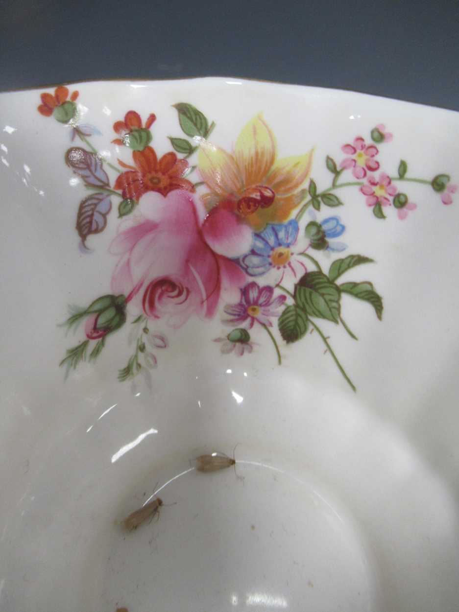 A Royal Crown Derby part tea service with gilt and floral design. Two serving plates, sugar bowl, 12 - Image 4 of 4