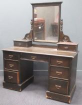 An Aesthetic movement stained pine dressing table, 158 x 126 x 58cm