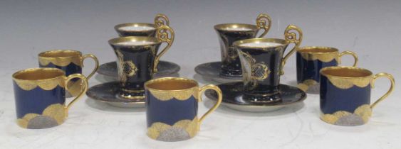 19th century Berlin Factory coffee cups and saucers, 4 cups, 4 saucers, underglaze blue beehive