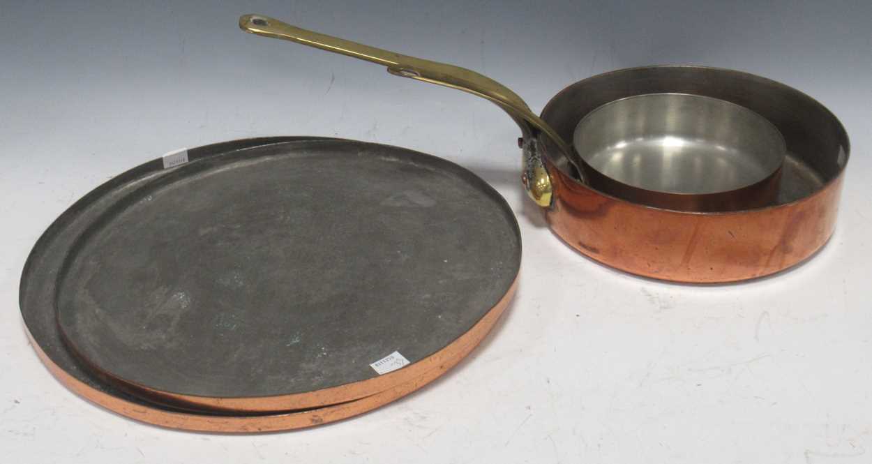 Rothschild - one copper sautee pan and two large lids When purchased at auction by the current