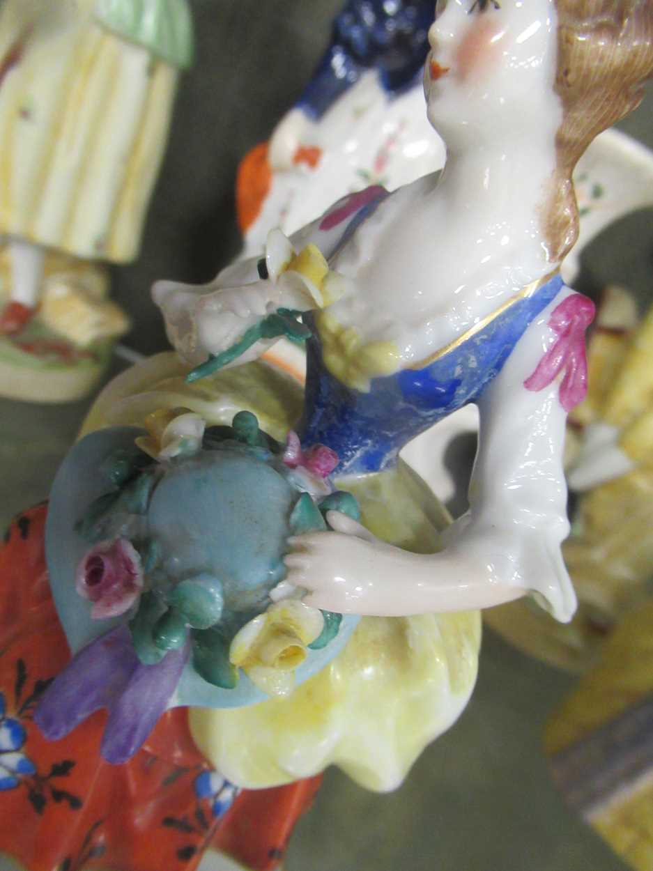 Collection of porcelain and bone china figurines, a painted lidded vase ornament, copper kettle, etc - Image 5 of 7