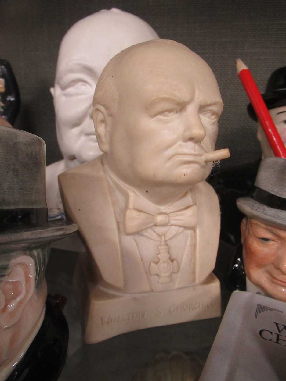 A mixed collection of Winston Churchill commemorative wares including model jugs, composition - Image 3 of 16