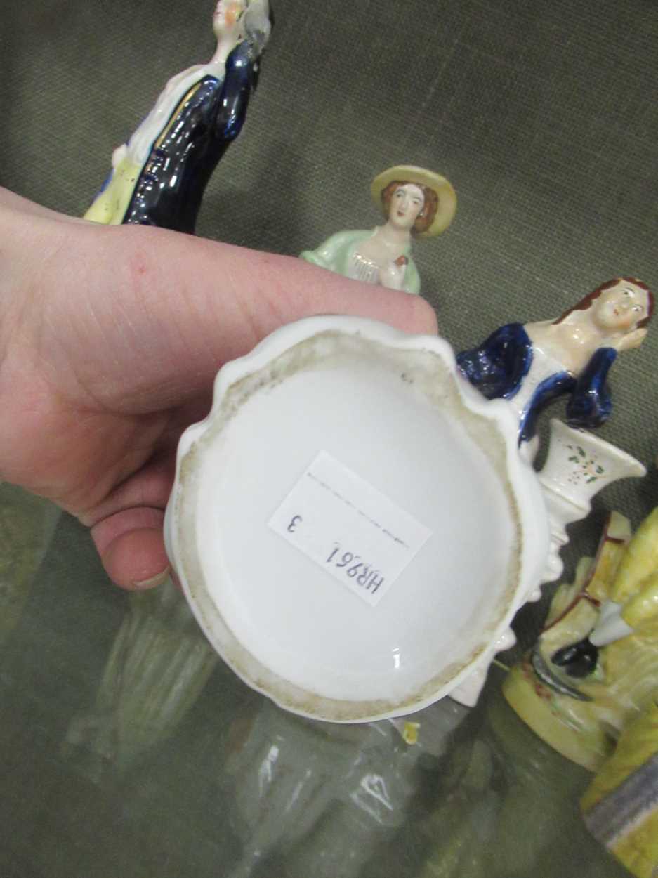 Collection of porcelain and bone china figurines, a painted lidded vase ornament, copper kettle, etc - Image 6 of 7