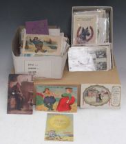 Two boxes of novelty greetings cards, and postcards, Victorian and later, together with box of