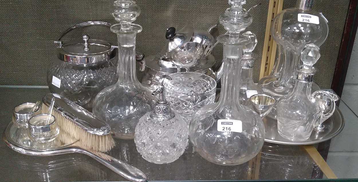 Collection of glassware including silver mounted Mappin & Webb decanter, 2 silver mounted glass - Image 2 of 5