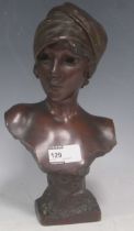 After Villanis, bronzed bust of turbaned figure 27cm