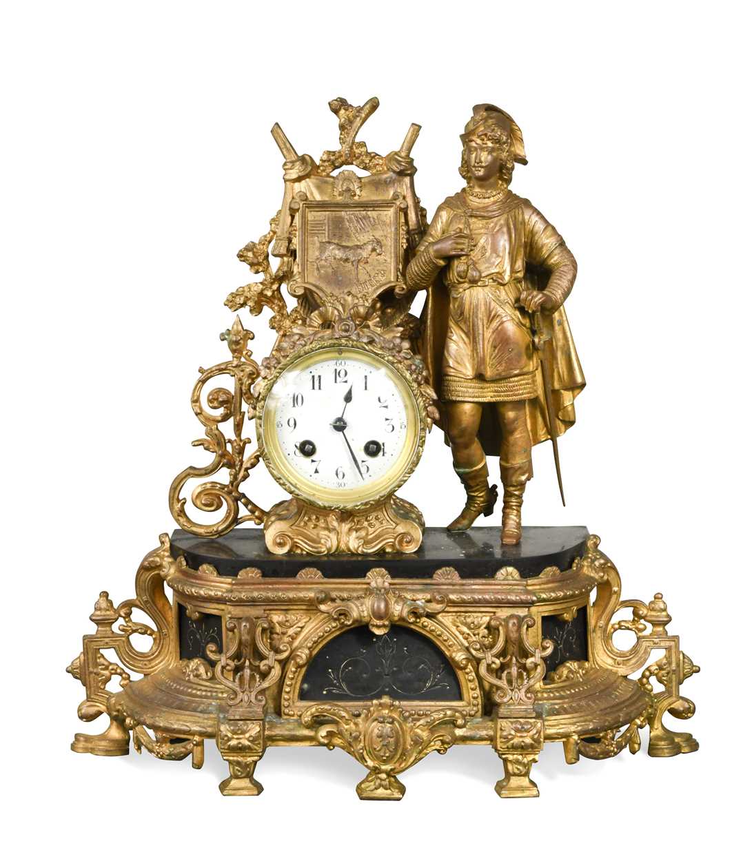 A gilt metal mantel clock, late 19th century,