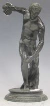 A 19th century bronze of a discus thrower, 27cm high