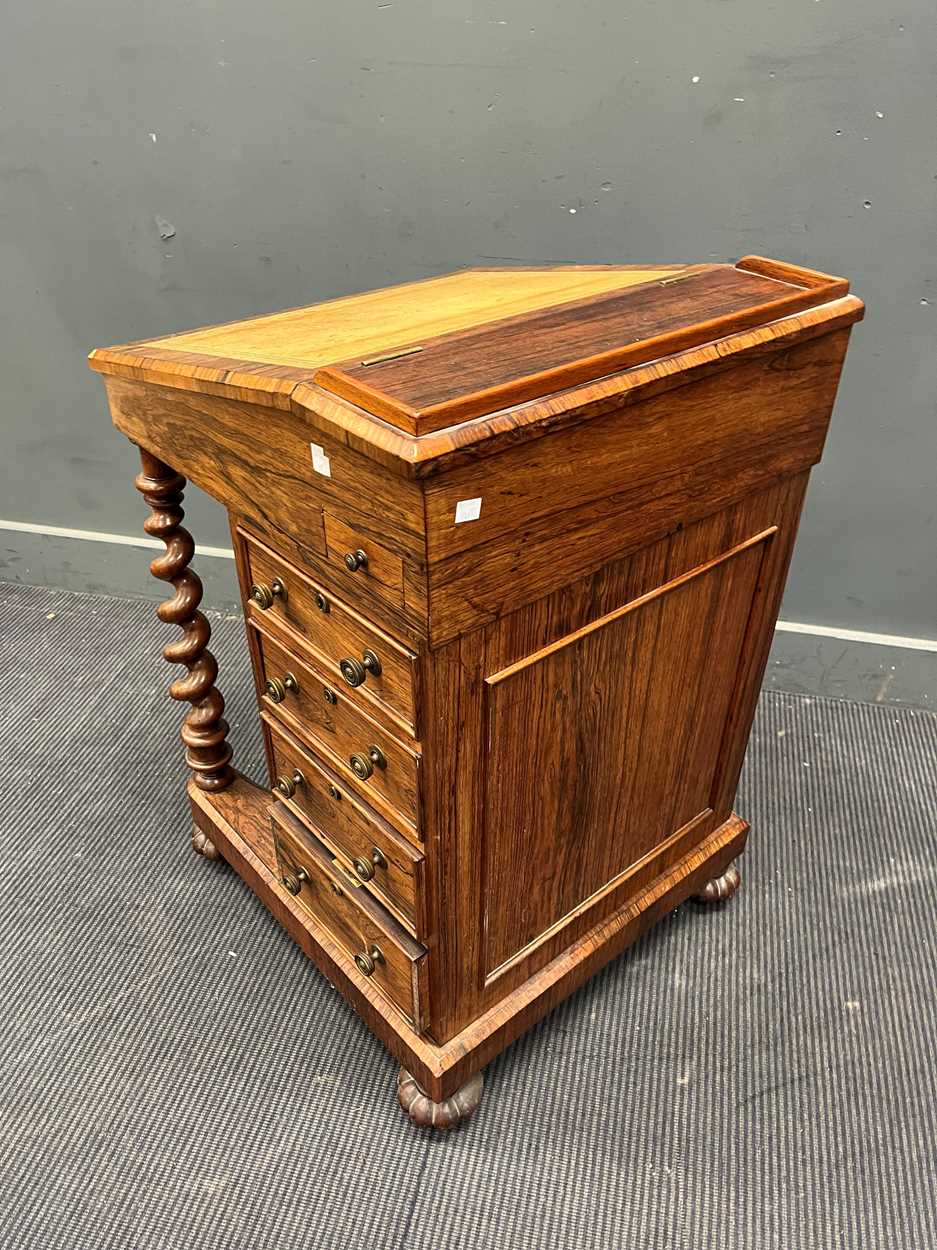A Victorian rosewood davenport with barley twist front supports on globular bun feet 88 x 57 x 58cm - Image 5 of 6