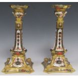 A pair of Royal Crown Derby 1128 pattern candlesticks, 27cm high (2) please see additional images,