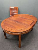 A Chinese hardwood d-end extending dining table with two extra leaves. 78cm H x 203cm x 112cm.