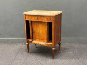 A Continental marble topped commode with marble top circa 1900 with bow front, the single drawer