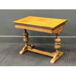 A small 17th century style blonde oak table with cup and cover supports 55 x 70 x 43cm