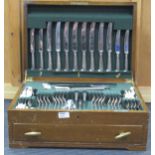 A canteen of EPNS scroll end flatware for 8 settings (lacking one teaspoon), the box marked for