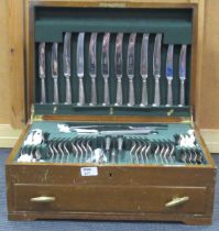 A canteen of EPNS scroll end flatware for 8 settings (lacking one teaspoon), the box marked for