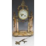 A marble and gilt metal mounted portico clock, the enamelled dial with arabic chapter ring, eight