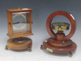 A galvanometer by Preston of Sheffield on mahogany stand, early 20th century, and a mahogany cased