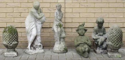 Garden ornaments - to include figures and a pair of acorn finials