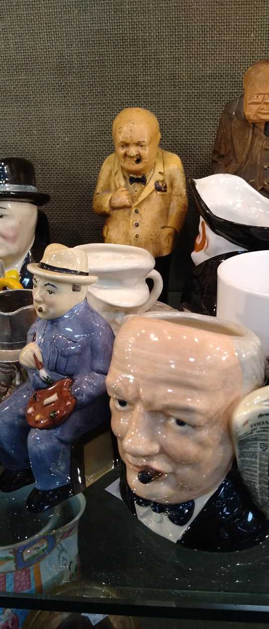 A mixed collection of Winston Churchill commemorative wares including model jugs, composition - Image 12 of 16