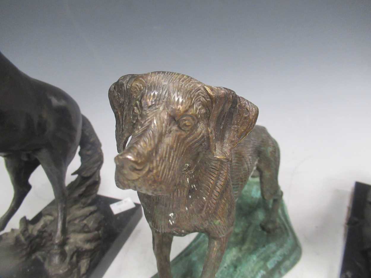 A modern bronze model race horse marked 'Uracan 1990-2B' on broken marble base; another of a rearing - Image 2 of 5
