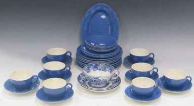 A part service of Moorcroft powder blue wares, comprising: six cups, twelve saucers, one oval plate,